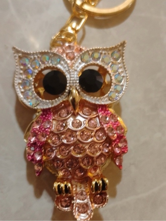 Handbags - Gold-Tone Pink Crystal Owl Keyring Charm